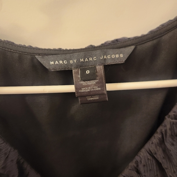 Marc by Marc Jacobs 100% Silk Black Dot Ruffle Dress Size 0 V Neck Midi #Z538 - Picture 2 of 6